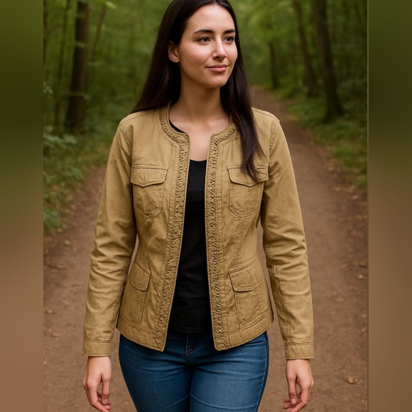 J. Crew Jackets & Blazers - J. Crew Khaki Twill Chino Braided Trim Utility Jacket Size 8